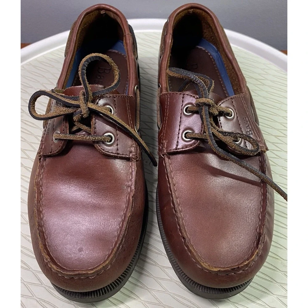 Bass Seafarer Brown Leather‎ Boat Shoes Men's Loafers Dress Shoes Flats Sz. 8.5W
